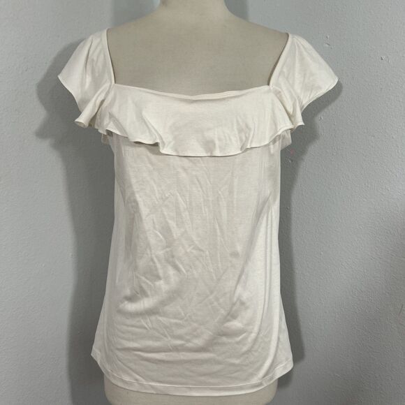 Ann‎ Taylor Blouse Womens Medium Ivory Ruffle - Picture 1 of 7